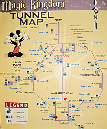 Disney - mapa tunelu pod Magic Kingdom